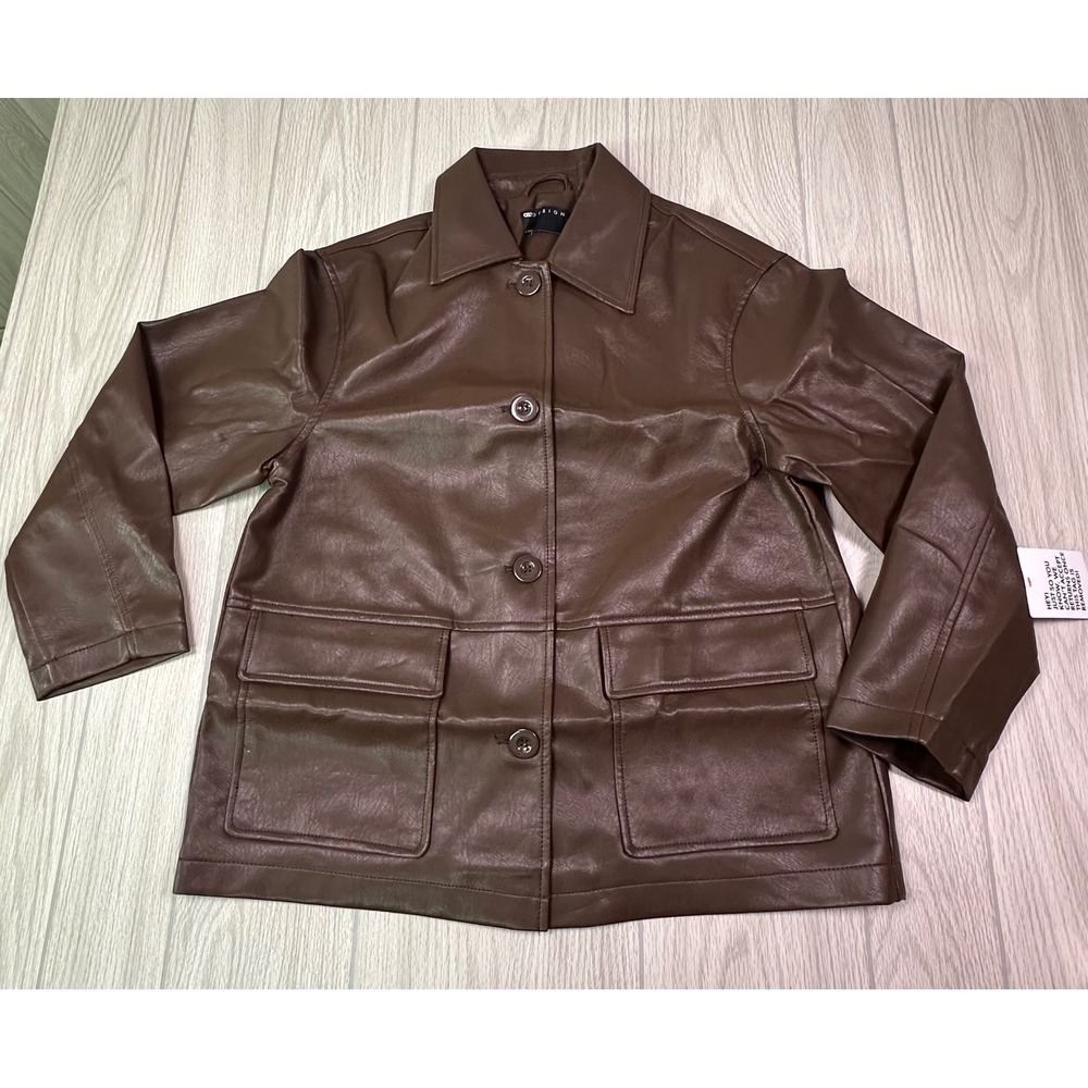 ASOS DESIGN‎ Faux Leather Harrington Jacket Chocolate Brown US 4 F103819 - Picture 6 of 10